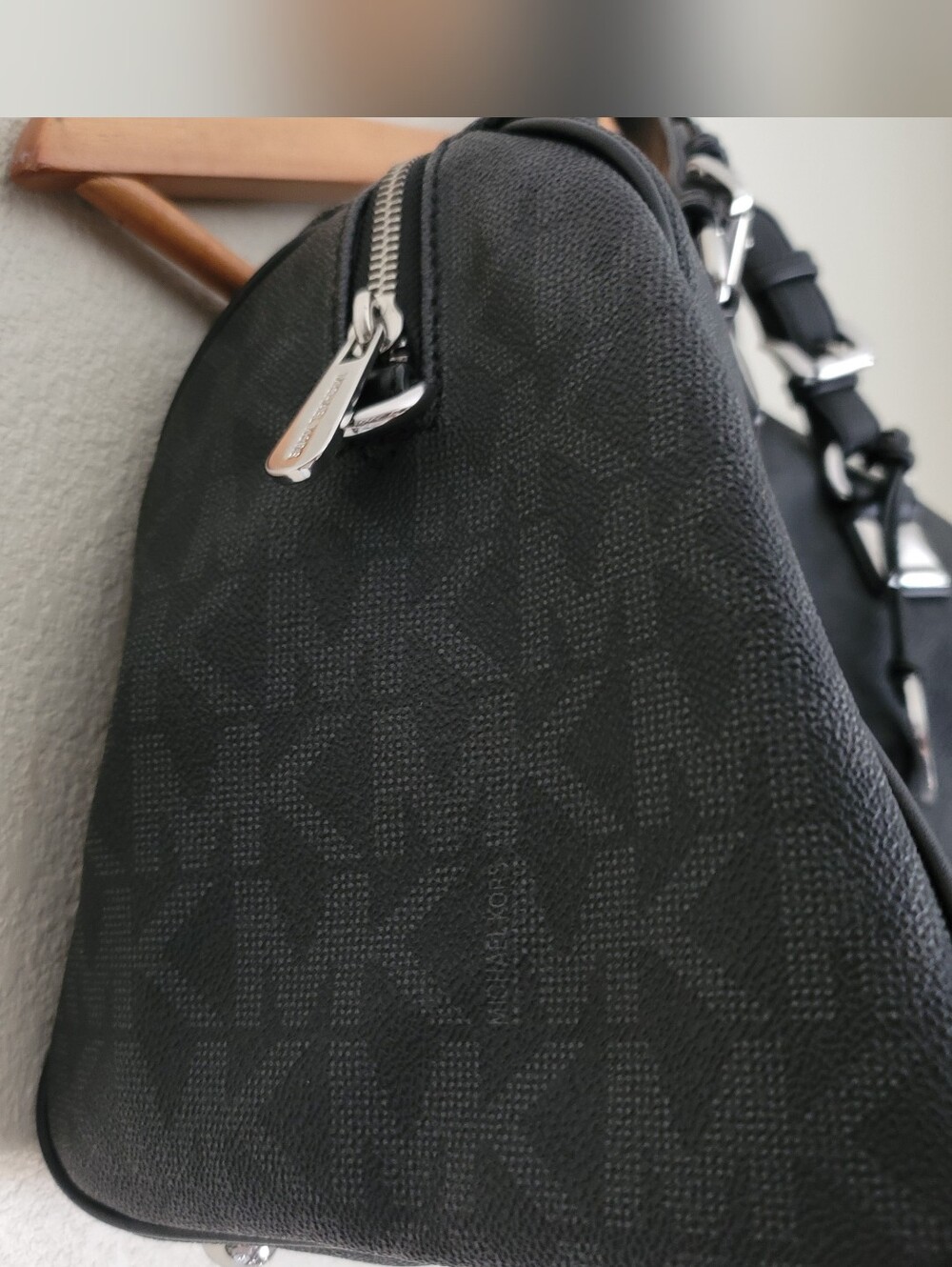 Michael Kors Black Logo-Print Duffel with Silver Accents - Picture 3 of 15